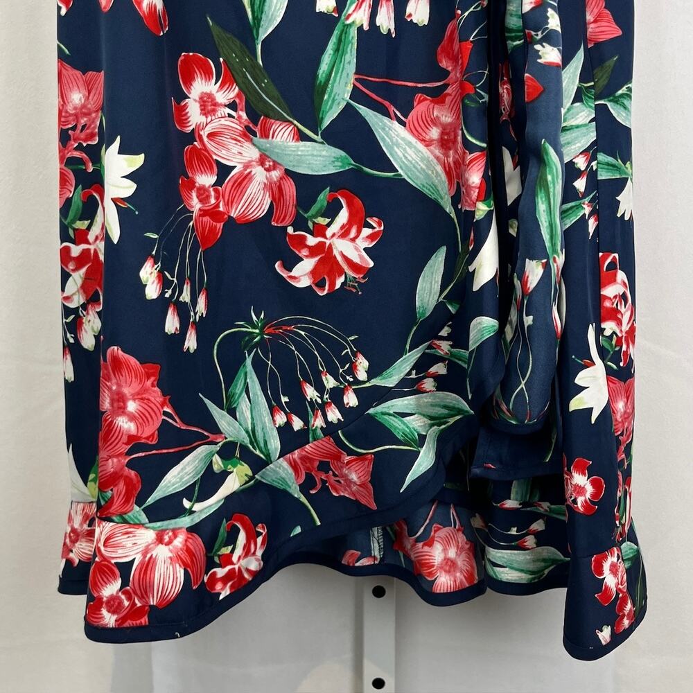KAREN WALKER Hi There Sz 10 Anthropologie Hibiscus Floral Wrap Dress Blue Multi - Picture 7 of 10